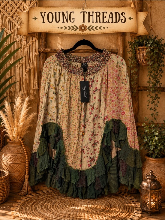 Young threads Dresses & Skirts - Young Threads Green Floral Boho Midi Skirt